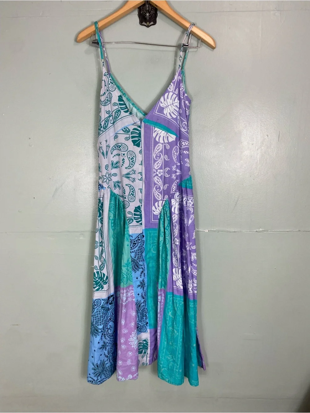 Free People Wish You Wouls Midi Bandana Paisley Colorblock Sundress Dress Sz M?